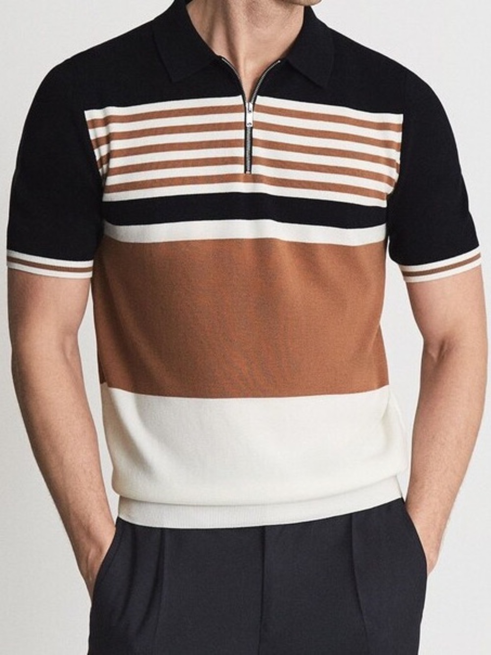Reiss Captain Half Zip Stripe Knit Polo
